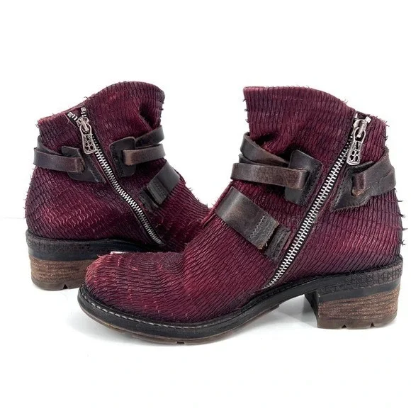 A.S.98 Airstep Avant Garde leather ankle boots red burgundy‎ maroon - Picture 6 of 13